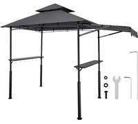 Pavillon de barbecue 2430x1500x500mm - Abri de barbecue pour l'extérieur - Toit BBQ Gazebo à 2 niveaux - Pavillon de jardin à double toit avec store supplémentaire - Idéal pour terrasse, cour et jardi