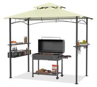 Pavillon de barbecue 244x138x250 cm, couleur beige, avec bar et toit à double couche