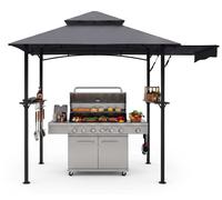 Pavillon de barbecue COSTWAY avec auvent latéral escamotable, 2 étagères latérales et 8 crochets. Pavillon résistant aux intempéries, abri pour barbecue, dimensions : 247 x 150 x 254 cm
