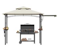 Pavillon de barbecue d'extérieur YARDIN, tige à pression hydraulique à gaz (modèle de fin de série), acier + polyester, résistant au feu, protection contre le vent et le soleil, beige