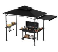 Pavillon de barbecue d'extérieur YARDIN, tige à pression hydraulique, fin de série, acier + polyester, résistant au feu, protection contre le vent et le soleil, noir