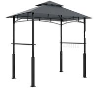 Pavillon de barbecue - Tente de barbecue pour jardin - 243 x 148 x 248 cm - Étagères de rangement - Éclairage LED - Métal et polyester - Gris foncé