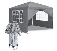 Pavillon de jardin 2,5x2,5 mètres, imperméable, avec 4 panneaux latéraux, protection UV, couleur grise