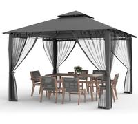 Pavillon de jardin 2,8x2,8 m, gris, toit double, imperméable, moustiquaire intégrée, structure en métal