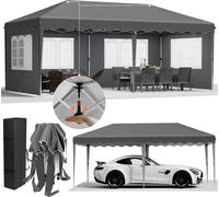 Pavillon de jardin 3 x 6 m - Tente pliante pop-up - One-Push pliable - HDPE étanche enduitPolyuréthane- Cadre en aluminium - Quatre parois latérales - Gris foncé