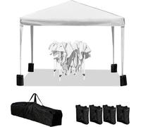 Pavillon de jardin 3x3 mètres, avec 4 sacs de lest et une housse de transport, rideau d'extérieur pour événements, fêtes et utilisation commerciale, imperméable, pliable, de couleur blanche