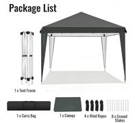 Pavillon de jardin 3x3 mètres - Pavillon pliable instantané - Hauteur réglable - Toit ensoleillement imperméable - Pour 5 à 8 personnes - Livré avec une sacoche de transport - Gris foncé