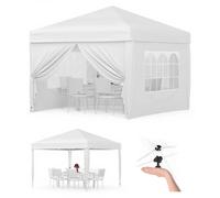 Pavillon de jardin 3x3 mètres - Tente de jardin avec 4 panneaux latéraux - Imperméable, protection UPF 50+ - Montage rapide - Pour 5 à 8 personnes - Structure en aluminium - Blanc