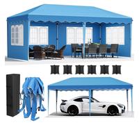 Pavillon de jardin 3x6 mètres avec 4 panneaux latéraux, imperméable, protection UV 50+, couleur bleu ciel
