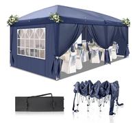 Pavillon de jardin 3x6 mètres, couleur bleu, avec 6 panneaux latéraux, imperméable, protection UV 50+, tissu Oxford 420D