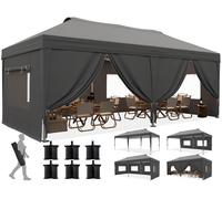 Pavillon de jardin 3x6 mètres, imperméable, avec parois latérales, protection UV 50+, couleur grise, moustiquaire intégrée, structure en acier