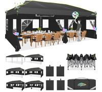 Pavillon de jardin 3x6 mètres, imperméable, résistant à l'hiver, tente pop-up avec 6 parois latérales, couleur noire