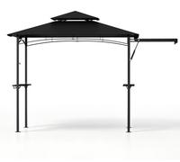 Pavillon de jardin ACXIN, pieds latéraux à vérin hydraulique, structure robuste en acier, toile en polyester, double toit, protection solaire, noir
