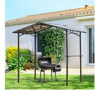 Pavillon de jardin - AKOZON - Pavillon 2,5x1,5 m abri barbecue - Toit polycarbonate - 2 étagères - Aluminium noir