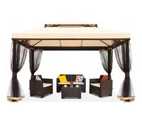 Pavillon de jardin avec moustiquaire crème Valencia 3x4 m Garden Point