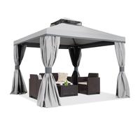 Pavillon de jardin avec moustiquaire et rideaux Valencia 3x3 gris Garden Point