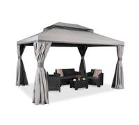 Pavillon de jardin avec moustiquaire et rideaux Valencia 3x4m gris Garden Point