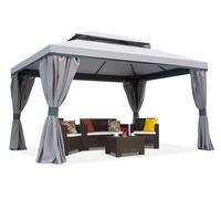 Pavillon de jardin avec rideaux Valencia 3x4m gris Garden Point