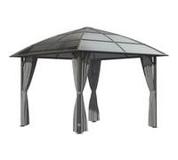 Pavillon de jardin barnum rigide dim. 3,05L x 3,05l x 2,7H m 4 rideaux zippés alu. acier polycarbonate noir polyester gris Gris G