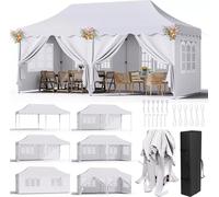Pavillon de jardin et tente de réception - Pavillon pliable Pop Up - 3 x 6 m - 6 panneaux latéraux - RevêtementPolyuréthaneOxford 420D - Imperméable - UV 50+ - Structure en acier - Blanc