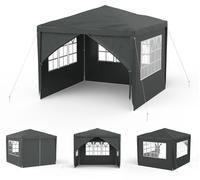 Pavillon de jardin étanche, dimensions 3x3 mètres, couleur anthracite, avec 4 parois et une porte zippée