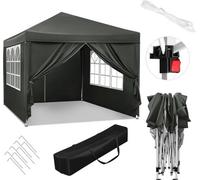 Pavillon de jardin Famanu – Imperméable – Protection UV – Livré avec une sacoche de transport – Réglable en 3 hauteurs – 300x300x260 cm – Gris foncé
