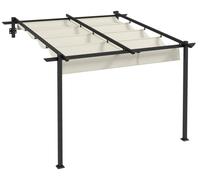 Pavillon de jardin - Fixé au mur - 3 x 3 mètres - Toit escamotable - Structure métallique - Revêtement en aluminium/polyester - Crème