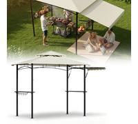 Pavillon de jardin JOIEYOU avec auvent latéral et double toit, tente-barbecue avec structure métallique, protection UV, beige, 245 x 141 x 253 cm