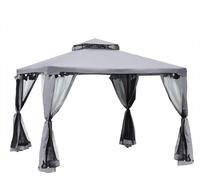 Pavillon de jardin Moonbite, dimensions 3 x 3 mètres, toit en pente, double toit avec moustiquaire, quatre panneaux en filet avec fermeture éclair, bâche de 160 g/m² avec revêtement en polyamide, stru