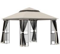 Pavillon de jardin Outsunny 2,99 x 2,99 m – Tente de réception et de fête avec double toit et 4 parois latérales, en métal et polyester, beige