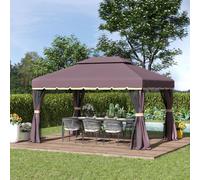 Pavillon de jardin Outsunny 390 x 290 x 280 cm – Tente de réception avec 4 parois latérales et moustiquaire, résistante aux intempéries, en aluminium et polyester