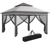 Pavillon de jardin - Pavillon pliable Pop-Up - 3,26 × 3,26 × 2,72 m - Tissu Oxford - Hauteur réglable - Double toit - Gris