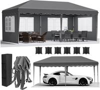 Pavillon de jardin - Pavillon pliable Pop Up - 3 x 6 m - Cadre en aluminium - Tissu HDPE imperméable enduit dePolyuréthane- Gris foncé