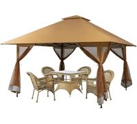 Pavillon de jardin - Pavillon pliable pop-up - 4 x 4 m - Hauteur réglable - Parois latérales avec moustiquaire - Protection UV 50+ - Structure en acier - Polyester 201T - Marron