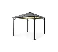 Pavillon de jardin - Pergola avec toit - 3x3m - Salon de jardin - Eclairage LED solaire - Cadre en aluminium - Toit noir