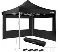 Pavillon de jardin pliable en aluminium 3 x 3 m avec 2 parois latérales - noir
