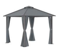Outsunny Tonnelle de jardin pavillon aluminium double toit 3 x 3 m avec 4 parois latérales gris