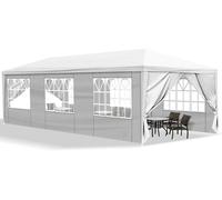Pavillon de jardin, tente de réception 3x9 mètres, imperméable, protection UV, blanc, avec 8 panneaux latéraux
