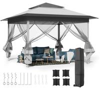 Pavillon de jardin - Tente pliante pop-up de 3,3 x 3,3 m - Tissu Oxford imperméable - Structure en acier - Moustiquaire intégrale - Idéal pour les fêtes et les terrasses - Gris clair/gris foncé