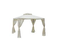 Pavillon de jardin tonnelle barnum style colonial double toit toiles moustiquaires amovibles zippées crème