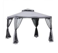Pavillon de jardin tonnelle barnum style colonial double toit toiles moustiquaires amovibles zippées gris
