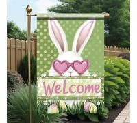 Pavillon de jardin Œufs de Pâques en forme de cœur avec lunettes White | Rabbit Petit Pavillon Carnaval 12x18in Résistant Aux Intempéries Bannière personnalisée Double Face Drapeau Double Face