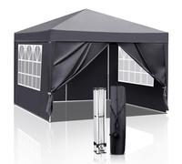 Pavillon de sol 3x3 mètres, gris, imperméable, protection UV 50+, avec 4 panneaux latéraux, tissu Oxford 420D