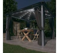 Pavillon design avec rideaux & guirlande lumineuse LED 3x3 m Anthracite Alu - Pavillons & Tentes de réception 2025 Neu6271316 3parcel