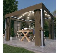 Pavillon design avec rideaux & guirlande lumineuse LED 3x3 m Taupe - Pavillons & Tentes de réception 2025 Nouveau2251596 3parcel