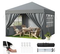 Pavillon d'extérieur 3x3 mètres, gris, imperméable, protection UV 50+, hauteur réglable, avec 4 panneaux latéraux
