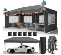 Pavillon d'extérieur 3x6 mètres, gris, imperméable, protection UV 50+, avec panneaux latéraux, hauteur réglable, tissu Oxford 420D