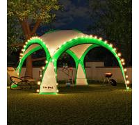 Pavillon événementiel LED 3,6 x 3,6 m DomeShelter Pavillon de jardin avec panneau solaire inclus Pavillon design Tente de jardin Pavillon de camping Tente de réception avec éclairage - vert