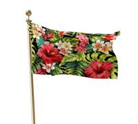 Pavillon Fleur d'hibiscus Roses, feuilles de palmier tropicales vertes | Pavillon Nautique Parade 3x5 FT 2 œIllets Bannière personnalisée RéSistant Aux IntempéRie Grande Drapeau Anniversaires