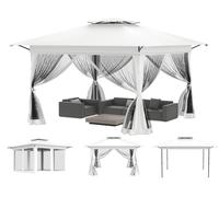 Pavillon gonflable 4x4 mètres, blanc, avec protection UV, moustiquaire intégrée, double toit et hauteur réglable